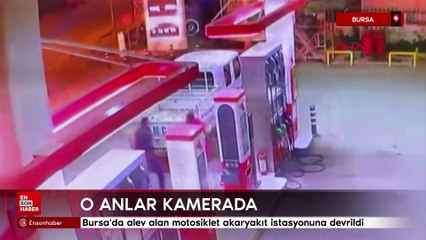 Bursa'da alev alan motosiklet akaryakıt istasyonuna devrildi
