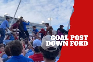 Goal post comes down as SMU fans storm the field after historic upset over No. 10 Miami