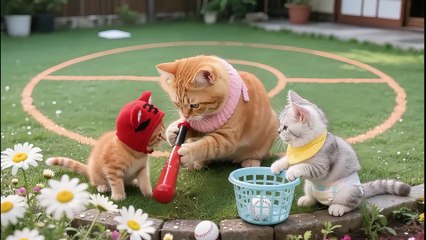 Tiger-Hat Kitten Bonks Head with Bat! 😵 Silver Gradient Tries Baseball and Gets Dizzy 🐾⚾