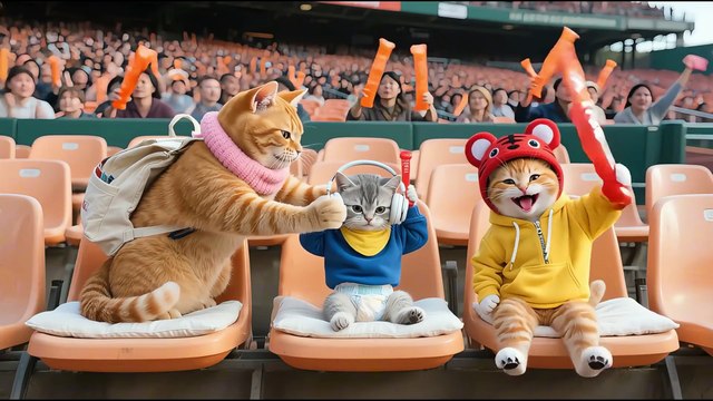 Tiger-Hat Kitten Catches the Baseball! ⚾🐱 Silver Gradient Cheers Loudly from the Sidelines 🎉🐾