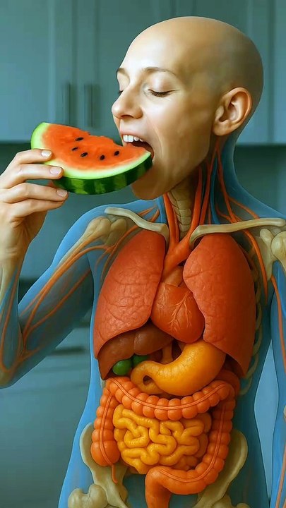 Science in action . what Happens while eating water melon in human body