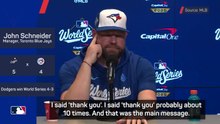 Schneider reveals emotional team talk to Blue Jays players after World Series loss