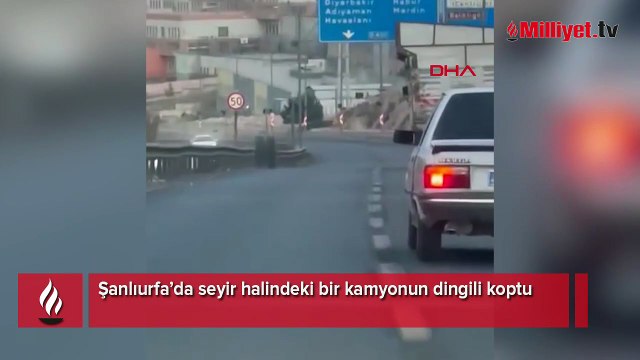 Hareket halindeki kamyonun dingili koptu