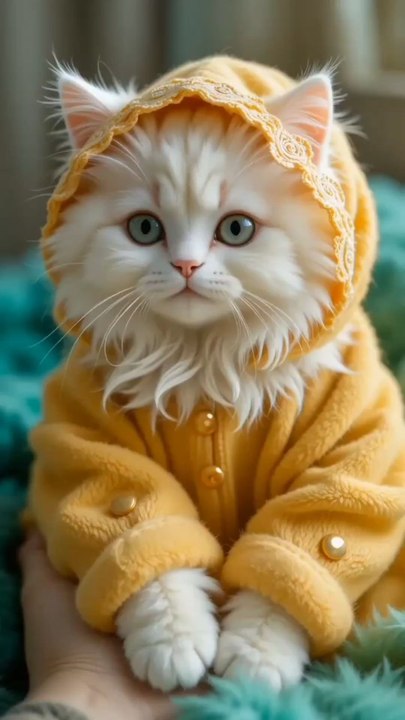 white cat in blanket