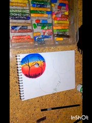 sunset scenery drawing oil pastels.