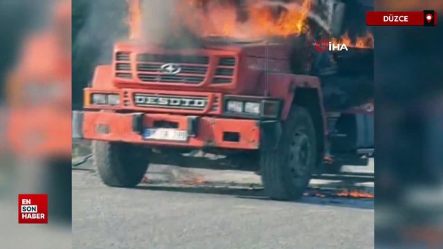 Düzce’de aynı yerde yarım saat arayla iki kamyon yandı
