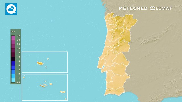 Previsão de chuva acumulada para os próximos dias, segundo o modelo Europeu