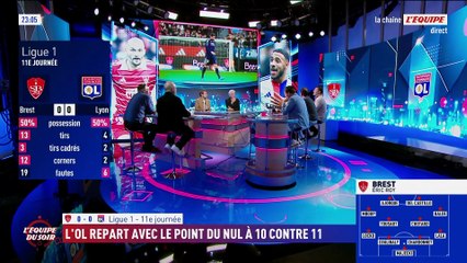 Rapidement réduit à dix, l'OL repart de Brest avec un nul - Foot - Ligue 1