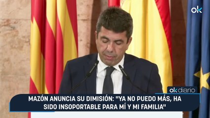 Mazón anuncia su dimisión: "Ya no puedo más, ha sido insoportable para mí y mi familia"