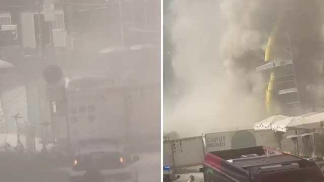 Roma, la nube di polvere e macerie del crollo della Torre dei Conti blocca via Cavour