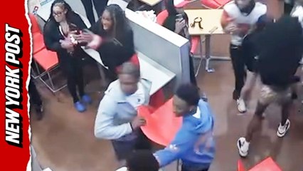 Brawl breaks out inside a Domino's, suspects hurl chair and strike officer's head