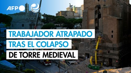 Un trabajador atrapado tras el colapso parcial de una torre medieval en Roma