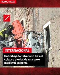 Un trabajador atrapado tras el colapso parcial de una torre medieval en Roma
