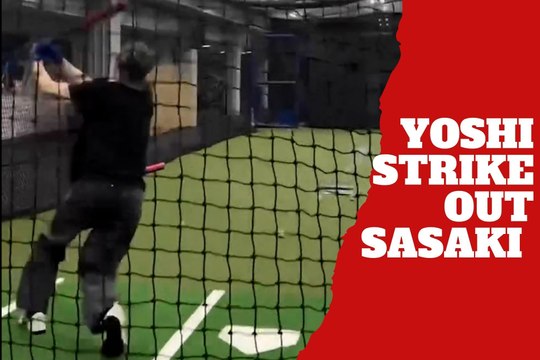 Dodgers pitcher misses badly on a simulated Yoshinobu Yamamoto pitch