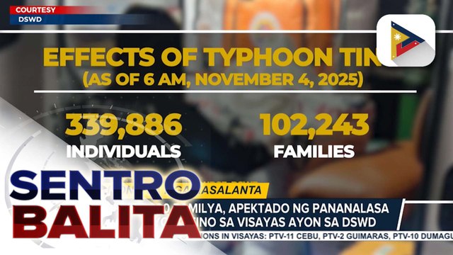 Higit 100,000 pamilya, apektado ng pananalasa ng Bagyong #TinoPH sa Visayas ayon sa DSWD | ulat ni Rod Lagusad