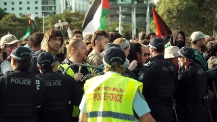 Thirteen arrested as pro-Palestinian protesters clash with police at defence expo in Sydney
