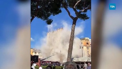 Roma'da Orta Çağ'dan kalma tarihî kulenin bir kısmı böyle çöktü; enkaz altında 11 saat kalan işçi hayatını kaybetti!