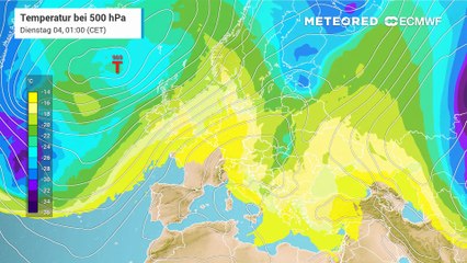 Das Video zeigt die Zufuhr warmer und kalter Luftmassen in 500 hPa sowie das mächtige Hochdruckgebiet Hoch Vianelde, das das Novemberwetter in Deutschland prägt