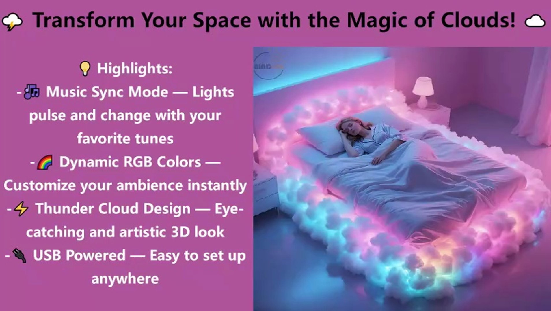 ⁣RBG Musical Light Cloud For Bedroom & Gaming room for home decoration