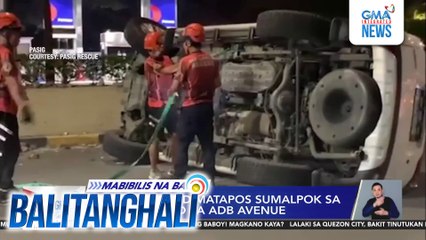 SUV, tumagilid matapos sumalpok sa center island sa ADB Avenue | Balitanghali