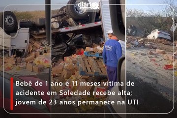 Bebê de 1 ano e 11 meses vítima de acidente em Soledade recebe alta; jovem de 23 anos permanece na UTI
