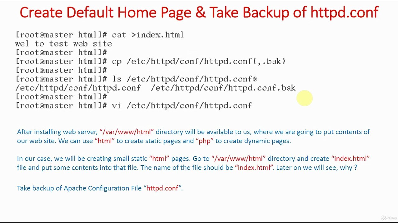 Create Default Page & Take Backup of Main Configuration File - Demo | Launch Single Website Using Apache Web Server | Apache Web Server