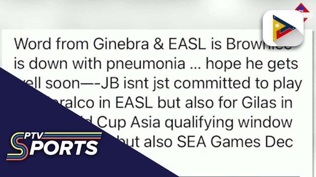 Justin Brownlee, may pneumonia; di pa makakalaro sa Meralco Bolts sa EASL