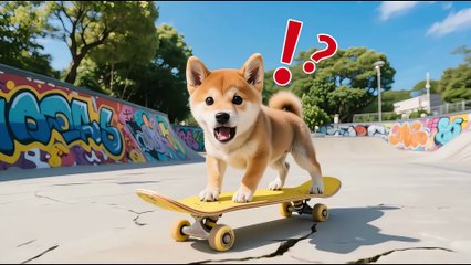 Shiba Puppy Falls Off Skateboard & Injures Paw 😢🐶 Tiger-Hat Kitten Rushes to Help with Antiseptic ❤️🐾