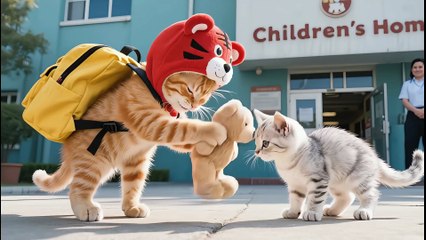 Tiger-Hat Kitten Adopts Silver Gradient Baby! 🍼🐾 Pushing the Stroller Home Will Melt Your Heart ❤️🐱