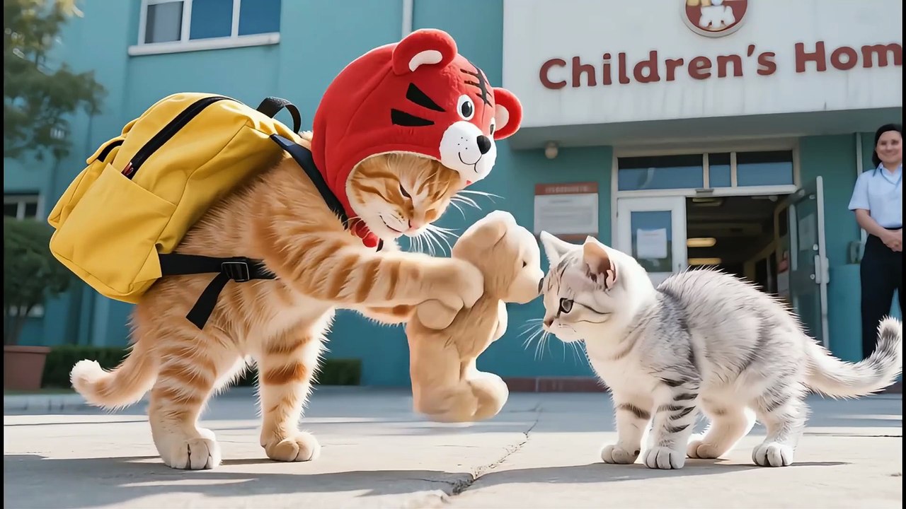 Tiger-Hat Kitten Adopts Silver Gradient Baby! 🍼🐾 Pushing the Stroller Home Will Melt Your Heart ❤️🐱