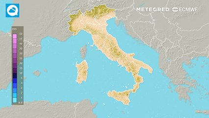 Mappa relativa alle piogge previste nei prossimi giorni