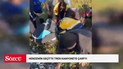 Hemzenin geçitte tren kamyonete çarptı