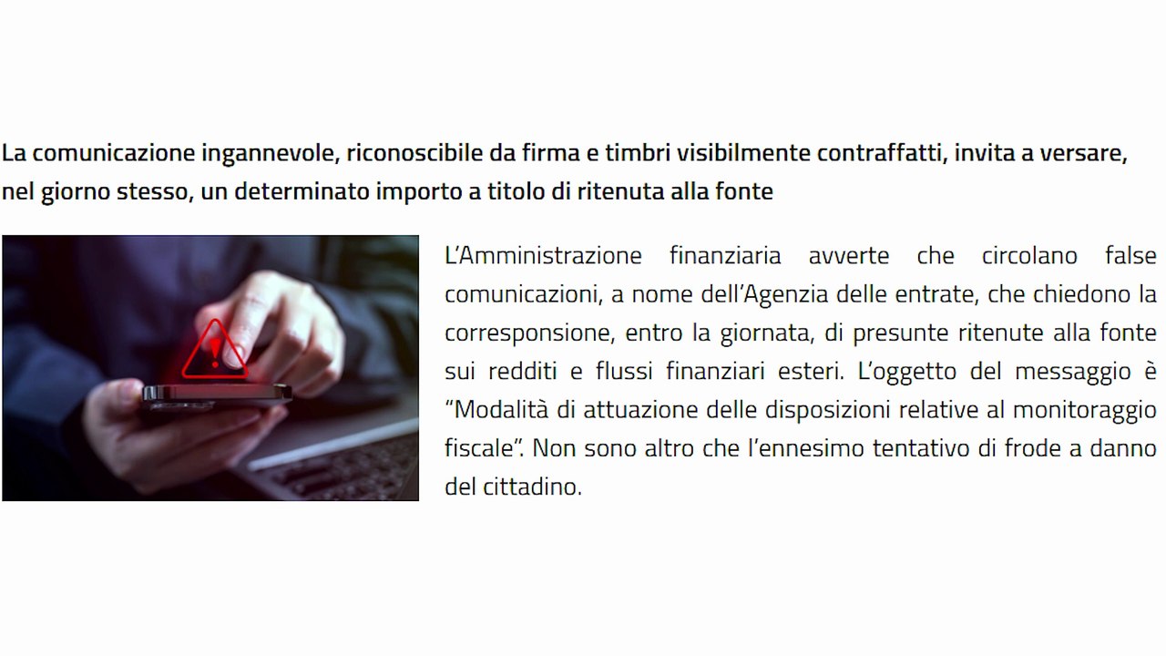 TRUFFA AGENZIA ENTRATE URGENTE! Falso Avviso su Redditi Esteri