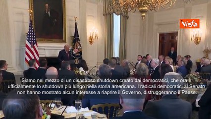 Trump: Disastroso shutdown creato da filibustieri democratici, è il più lungo della storia