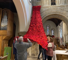 Curtain of poppies at Petersfield church