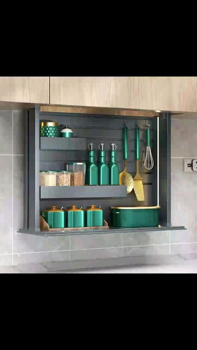 Electric Pull Down Cabinet Organizer with Touch Switch, LED Lights & Stainless Steel Construction | WiloriaVisit Website Wiloria Link in Bio#kitchen #women #wiloria #storage