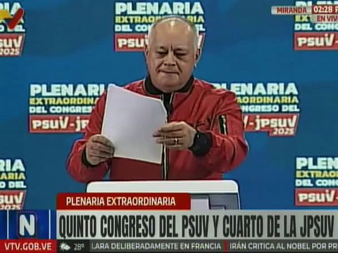 Sec. Gral. PSUV Cabello ofrece detalles de las nuevas propuestas a implementar en las filas del PSUV y JPSUV