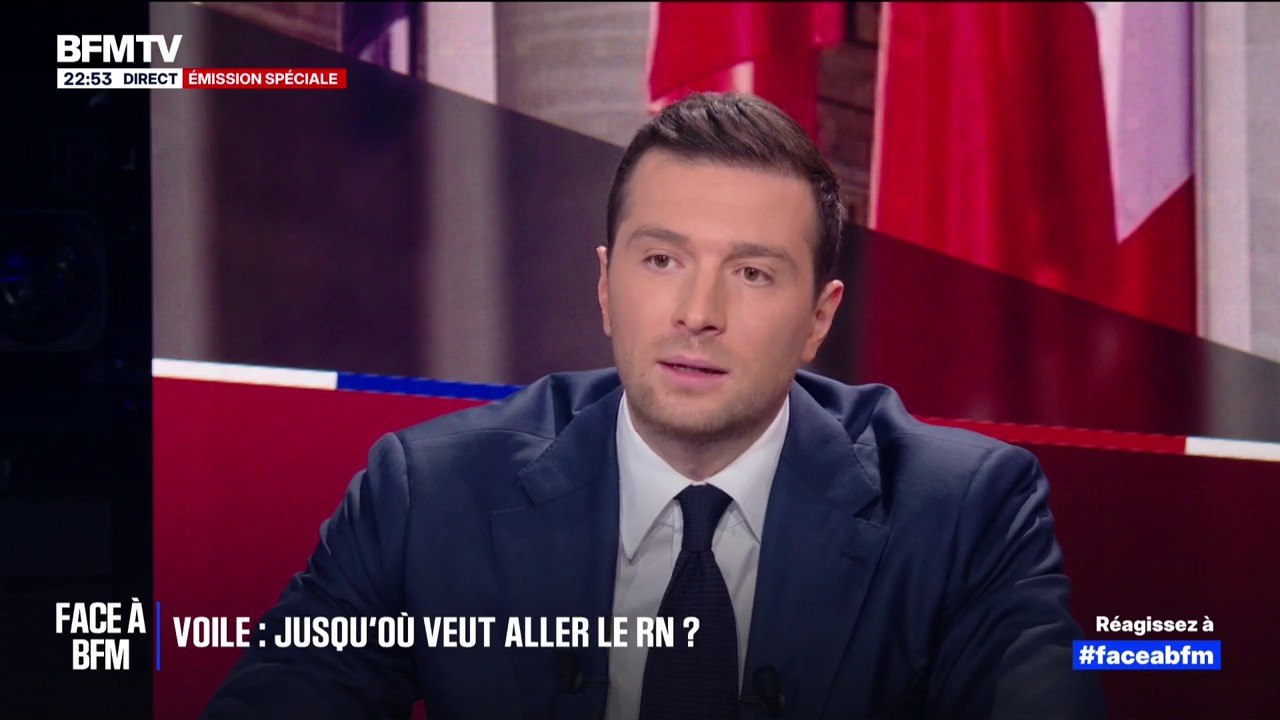 Pour Jordan Bardella, l'interdiction du port du voile dans l'espace public "est un objectif à terme"