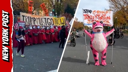 Unhinged handmaid army leads anti-Trump protest on reelection anniversary