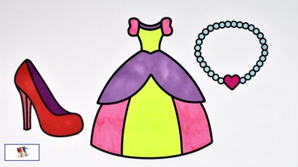 Drawing and Coloring Dress-Shoes-Necklace for Kids