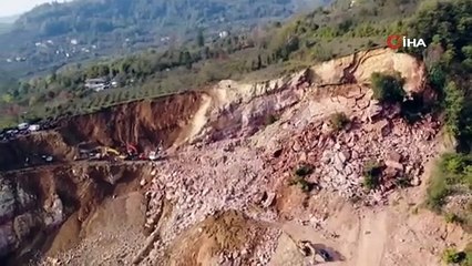 Ordu’da göçüğün meydana geldiği taş ocağı böyle görüntülendi
