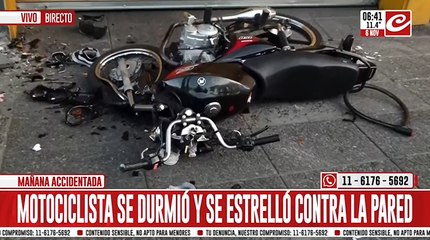 Motociclista se durmió y estrelló su cabeza contra una pared