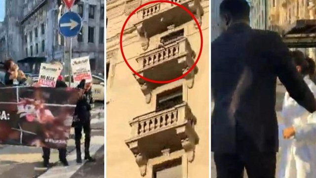 Animal Equality protesta davanti all'hotel Gallia a Milano, una cliente risponde lanciando sali da bagno e bottiglie dal balcone
