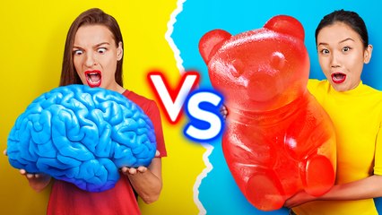 GUMMY FOOD VS REAL FOOD CHALLENGE 🧁 Eating World’s Largest Gummy Brain by 123 GO!