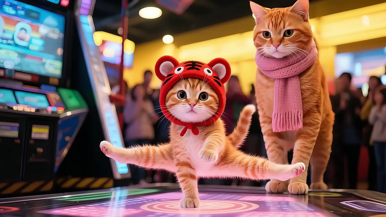 🎮🐱 Tiger-Hat Kitten’s Epic Arcade Quest — Claw Machine Mentor, Hoop Stool Tricks & Dance Split Show! 😹✨