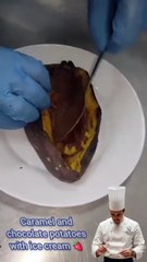 Caramel and chocolate potatoes with ice cream 🍓)#youtube الوسومات (هاشتاغ)#instagram الوسومات (هاشتاغ)#facebook الوسومات (هاشتاغ)#food الوسومات (هاشتاغ)#instgram الوسومات (هاشتاغ)#chef