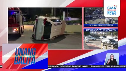 SUV, tumagilid sa Ortigas kaninang madaling araw; babaeng driver, sugatan | Unang Balita