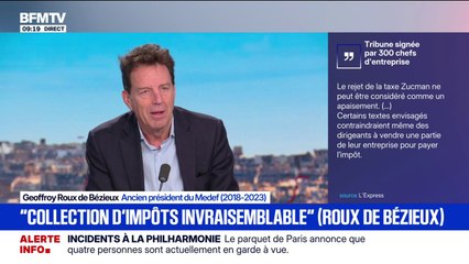 Budget: "Un océan de taxes", dénonce Geoffroy Roux de Bézieux, ancien président du Médef