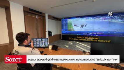 Zabıta ekipleri çekirdek kabuklarını yere atanlara temizlik yaptırdı