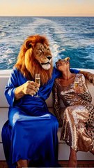 Lion and Tiger Romance on a Yacht 🦁🐯❤️ | Stylish Animal Love Story at Sea
